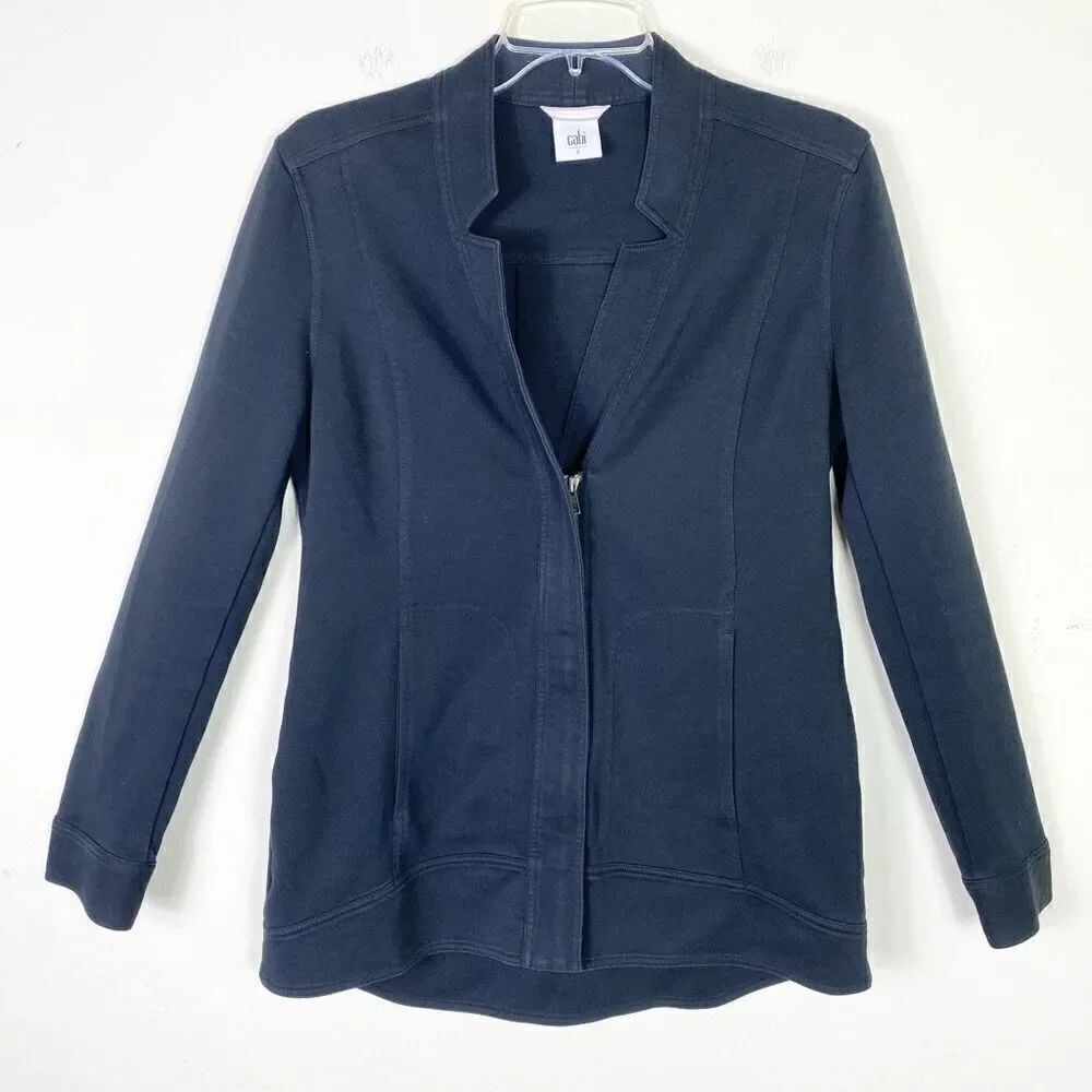 Cabi Around the Clock Black Zip Mandarin Collar Zip Blazer Jacket #5480 Size S